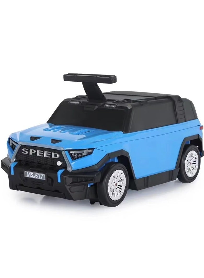 صندوق العاب حقيبة سفر كبيرة للأطفال مزودة بأربع عجلات ومساحة تخزين كبيرة وسيارة دفع بلاستيكية للأطفال مزودة بمقبض وحقيبة منزلقة وسيارة ألعاب للأطفال - Image 1