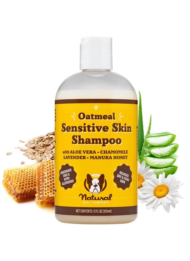 Natural Dog Company - Oatmeal Shampoo for Dogs with Sensitive Skin, Ideal Anti Itch and Puppy Shampoo Oatmeal Itch Relief Dog Dandruff Shampoo, Aloe Itchy Skin Relief for Dogs 12 oz - Image 1