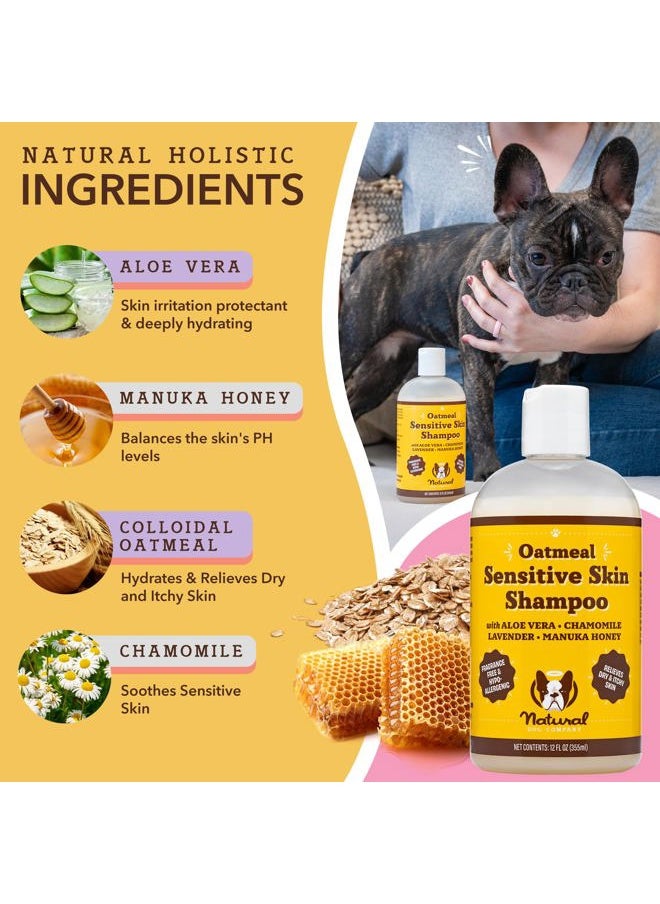 Natural Dog Company - Oatmeal Shampoo for Dogs with Sensitive Skin, Ideal Anti Itch and Puppy Shampoo Oatmeal Itch Relief Dog Dandruff Shampoo, Aloe Itchy Skin Relief for Dogs 12 oz - Image 1