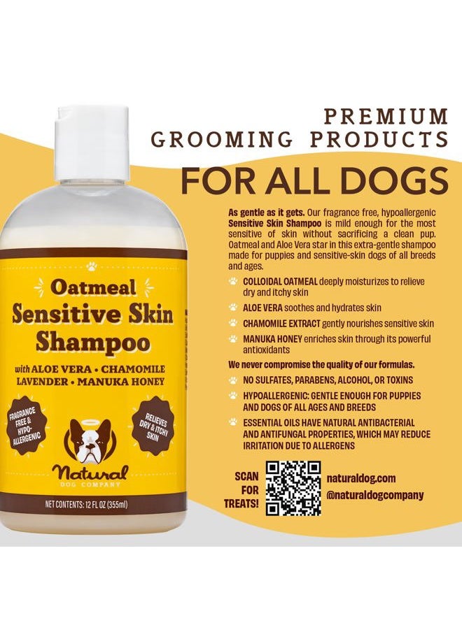 Natural Dog Company - Oatmeal Shampoo for Dogs with Sensitive Skin, Ideal Anti Itch and Puppy Shampoo Oatmeal Itch Relief Dog Dandruff Shampoo, Aloe Itchy Skin Relief for Dogs 12 oz - Image 1