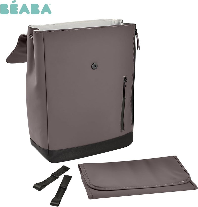 BEABA Béaba Oslo Diaper Changing Bag - Stylish Water-Resistant Baby Bag with Changing Mat and Insulated Bottle Holder, Mineral Grey - Image 2