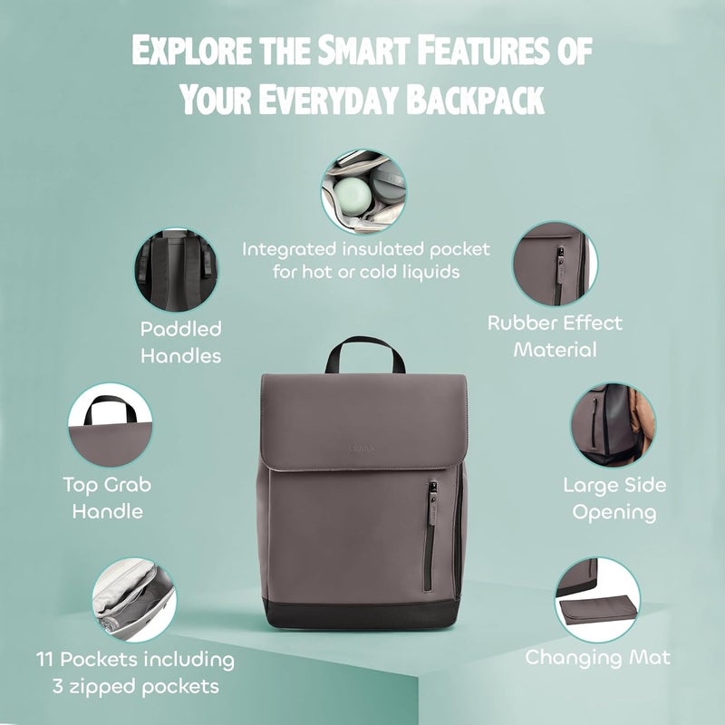 BEABA Béaba Oslo Diaper Changing Bag - Stylish Water-Resistant Baby Bag with Changing Mat and Insulated Bottle Holder, Mineral Grey - Image 4
