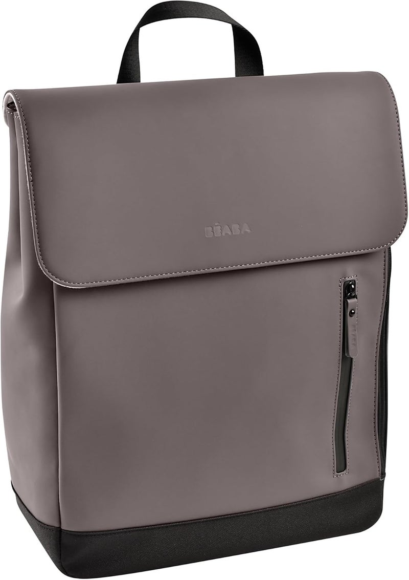 BEABA Béaba Oslo Diaper Changing Bag - Stylish Water-Resistant Baby Bag with Changing Mat and Insulated Bottle Holder, Mineral Grey - Image 1