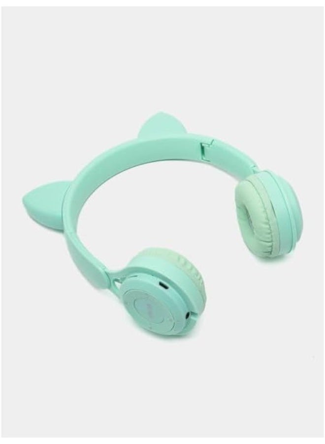 P47 Wireless Bluetooth Headphones P47M (CAT) with Microphone for Kids and Adults,Stereo Cat Ear Design with LED Light and Foldable Memory Card Slot for Girls and Boys - GREEN - Image 2