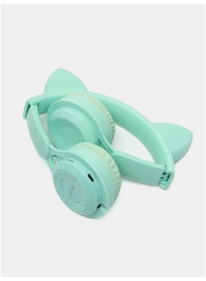P47 Wireless Bluetooth Headphones P47M (CAT) with Microphone for Kids and Adults,Stereo Cat Ear Design with LED Light and Foldable Memory Card Slot for Girls and Boys - GREEN - Image 3