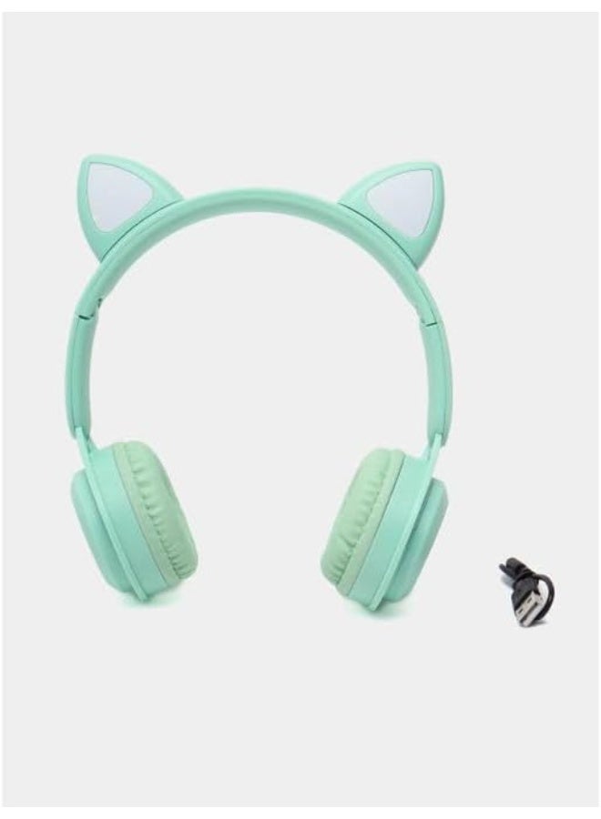 P47 Wireless Bluetooth Headphones P47M (CAT) with Microphone for Kids and Adults,Stereo Cat Ear Design with LED Light and Foldable Memory Card Slot for Girls and Boys - GREEN - Image 1