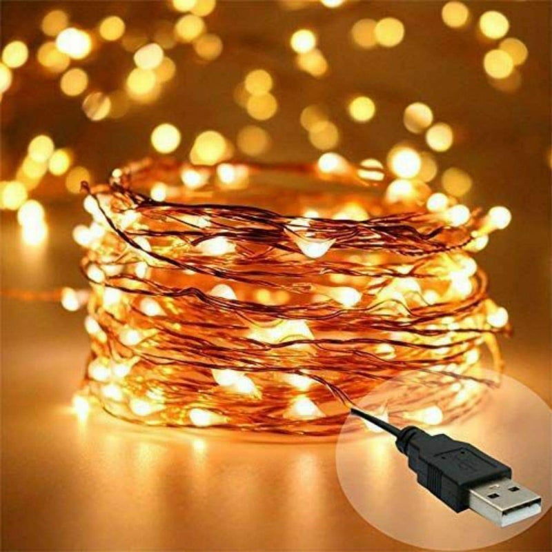 Lexton Lexton 5 Meter Copper String Light with USB for Decorations Warm White Pack of 4  - Image 1