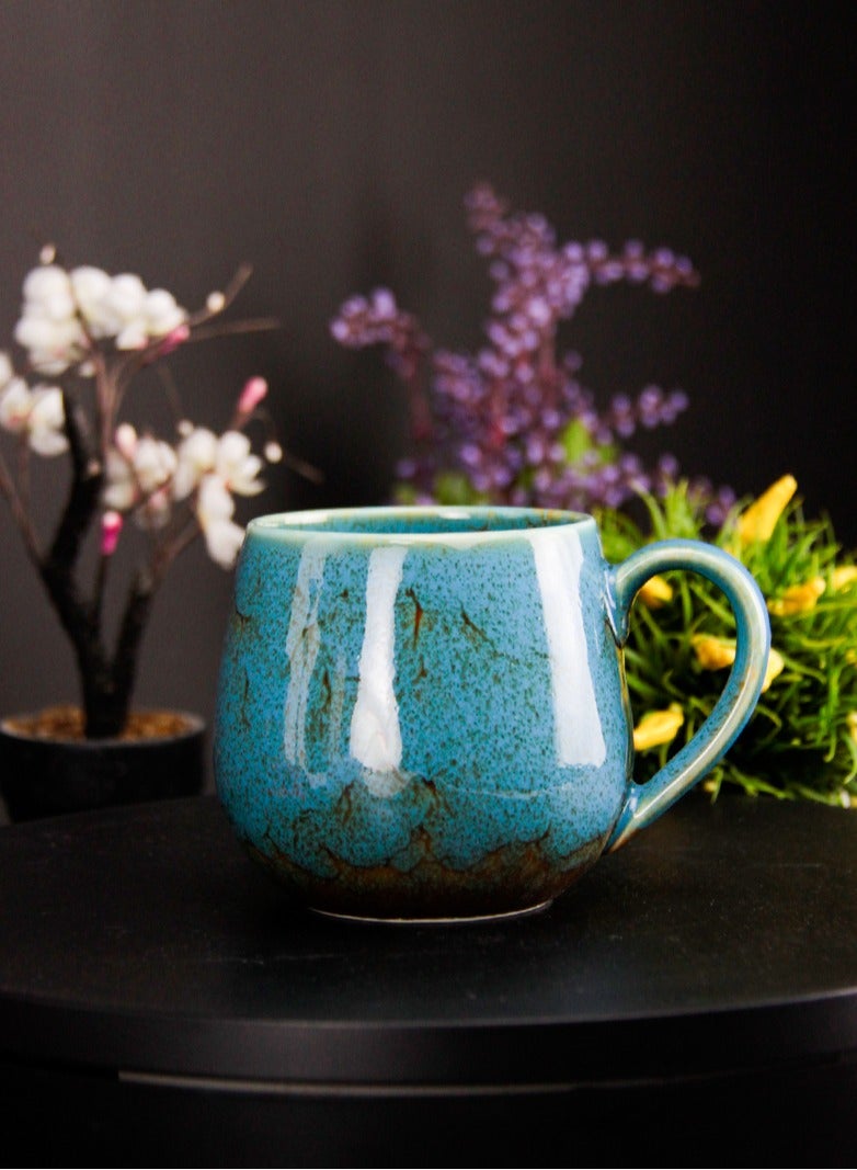 تيلاند كوب بورسلين BTQ مثالي للقهوة والشاي واللاتيه والكابتشينو والكاكاو الساخن والحليب وكوب شاي سيراميك للحفلات هدية لمحبي الشاي والمكتب المنزلي 400 مل أزرق - Image 3