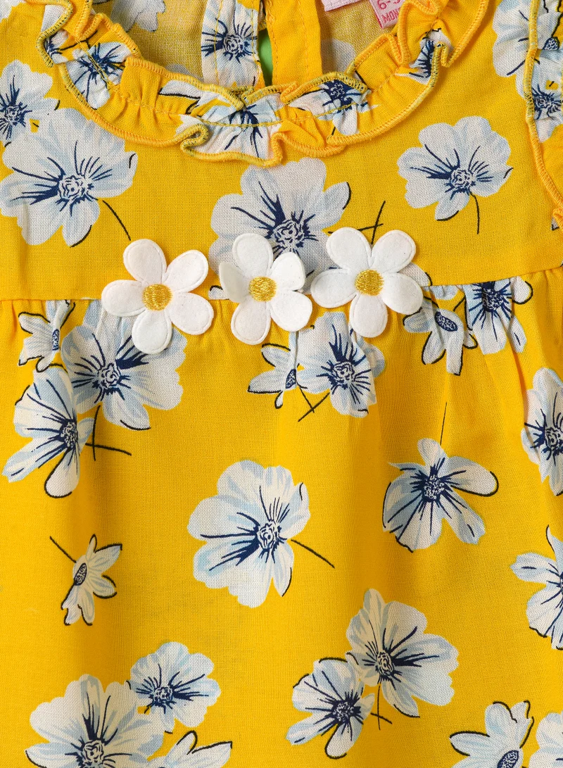 Jelliene Girls Yellow Floral Sleeveless Ruffle Top