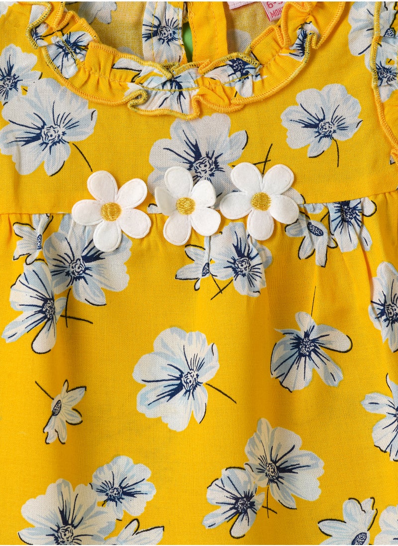 Jelliene Girls Yellow Floral Sleeveless Ruffle Top  - Image 3