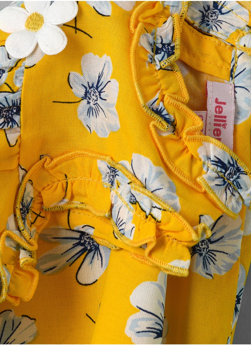 Jelliene Girls Yellow Floral Sleeveless Ruffle Top  - Image 4