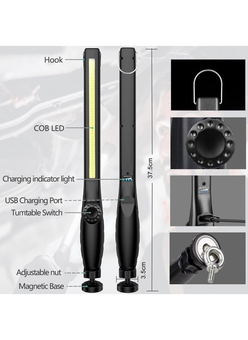 AuRiver USB Rechargeable Inspection Lampswith Super Bright COB Led 360 Degree Rotation Magnetic Plate and Handing Hook for Workshop Household Outdoor Camping Hiking Work Lights Black  - Image 2