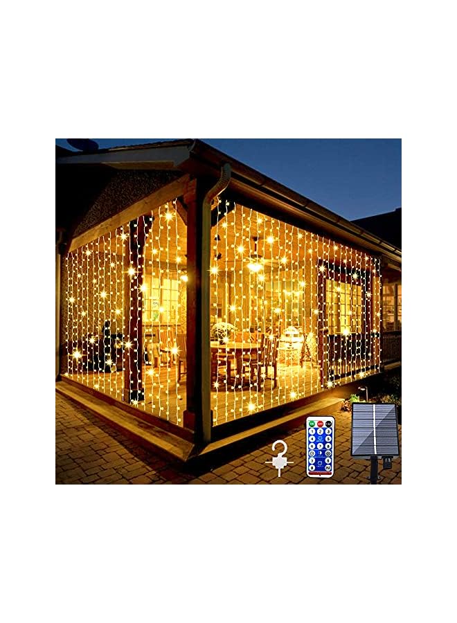 The Bros Upgraded Solar Curtain Lights Outdoor Garden Fairy String Lights 300 LED 8 Modes Remote Control Waterproof Waterfall Lights for Gazebo Patio Party Festival Wedding Christmas Decorations(Warm)  - Image 2