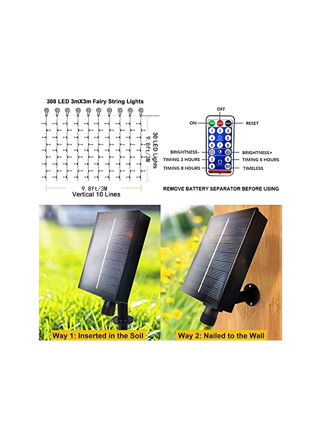 The Bros Upgraded Solar Curtain Lights Outdoor Garden Fairy String Lights 300 LED 8 Modes Remote Control Waterproof Waterfall Lights for Gazebo Patio Party Festival Wedding Christmas Decorations(Warm)  - Image 4