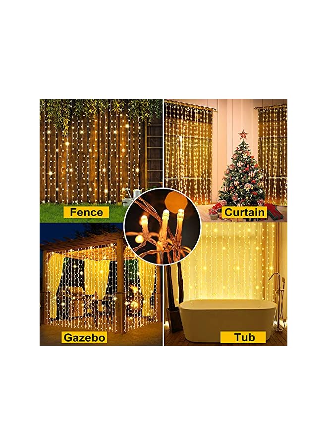The Bros Upgraded Solar Curtain Lights Outdoor Garden Fairy String Lights 300 LED 8 Modes Remote Control Waterproof Waterfall Lights for Gazebo Patio Party Festival Wedding Christmas Decorations(Warm)  - Image 3