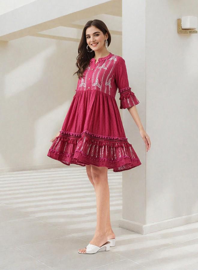 ISHIN Embroidered Tiered Dress  - Image 2