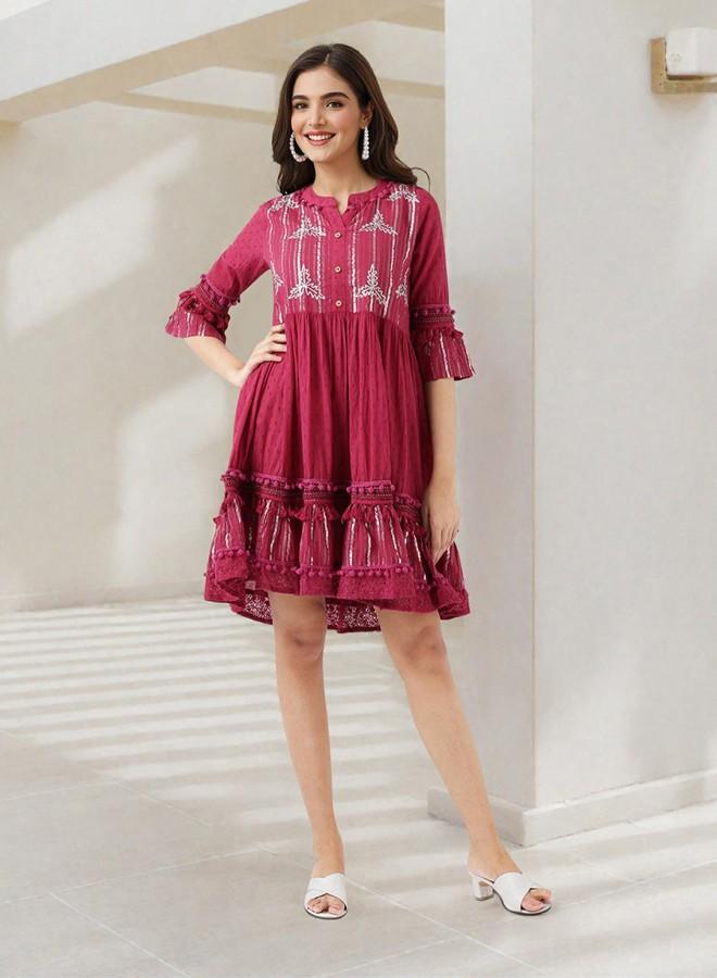 ISHIN Embroidered Tiered Dress  - Image 5