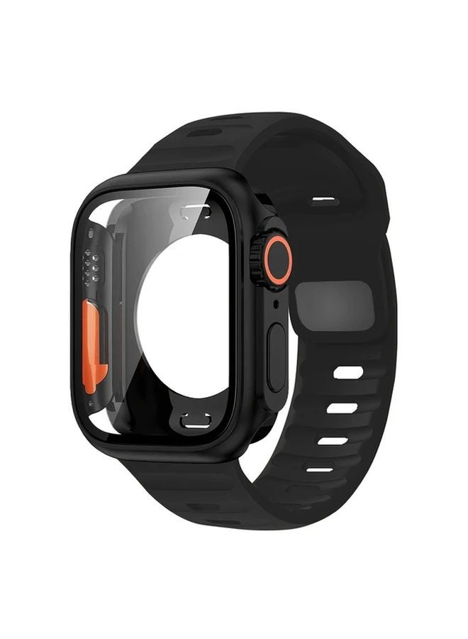 Black Strap And Case For Apple Watch Series 7 8 9 45mm With Screen Protector - Image 1