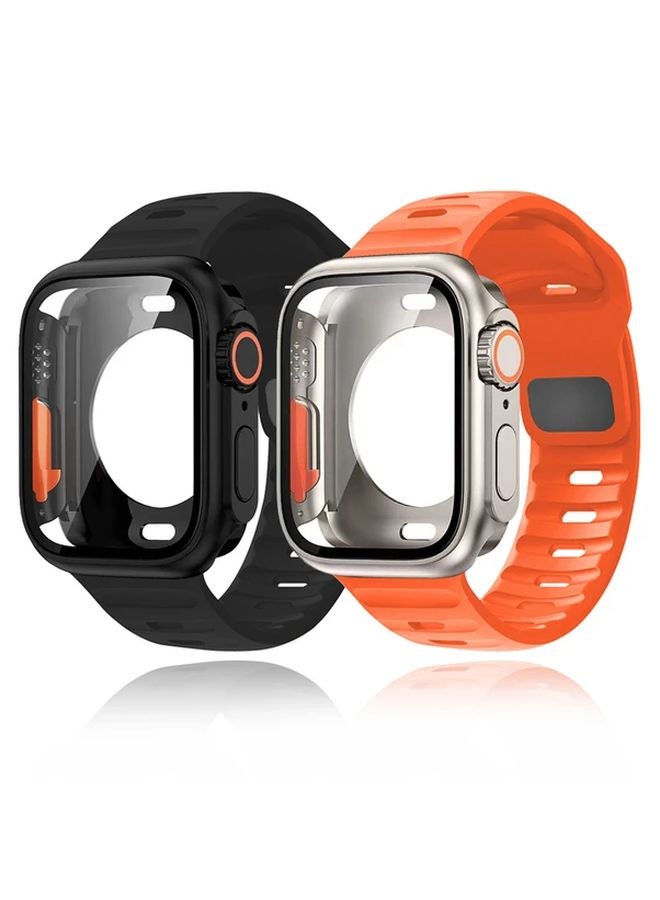 Black Strap And Case For Apple Watch Series 7 8 9 45mm With Screen Protector - Image 2