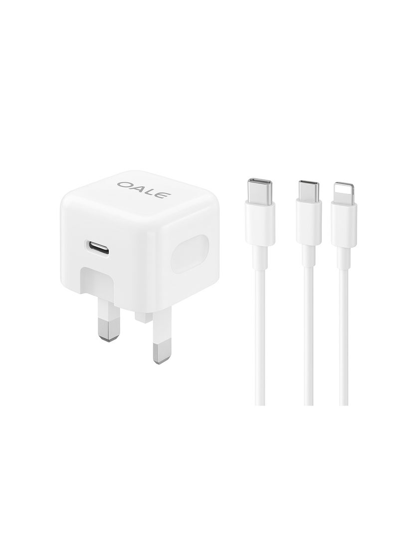 أوالي, شاحن سريع بقوة 25 وات مع كابل من Type-C إلى Lightning ومن Type-C إلى Type-C - محول حائط صغير الحجم مع ضمان لمدة عام - شحن فائق السرعة وآمن - Image 1