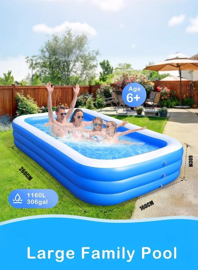 Paka Rabbit Rectangle Swimming Pool,260*160*60CM Thickened Paddling Pool with Inflatable Safety Bubble Bottom, Durable Multifunctional Blow up Pool, Family Lounge Pool, Ideal Choice for Indoor Entertainment and Outdoor Activities - Image 1