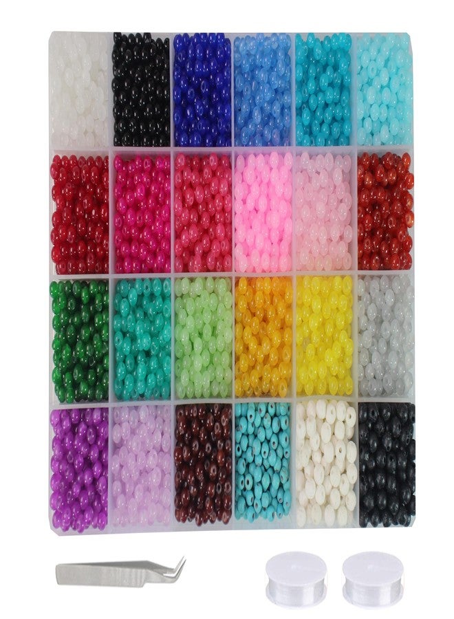 Pamir Tong 4mm Glass Beads Bulk for Jewelry Making 4700pcs Round Imitative Jade Beads Bracelet Loose Beads Set Crystal Seed Beads for Earry & Necklace Emroidery Beads for DIY Crafts - Image 1