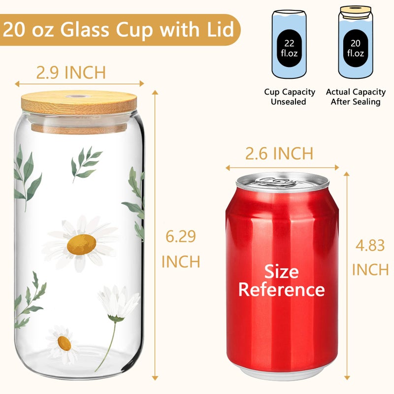 BGraceyy 20 oz 20-Pack Glass Cups with Lids and Straws + DIY Stickers, Reusable Beer Can Drinking Glasses with Bamboo Lids and Metal Straws, Aesthetic Glass Coffee Cups with Lids for Iced ï¼† Hot Drinks - Image 2
