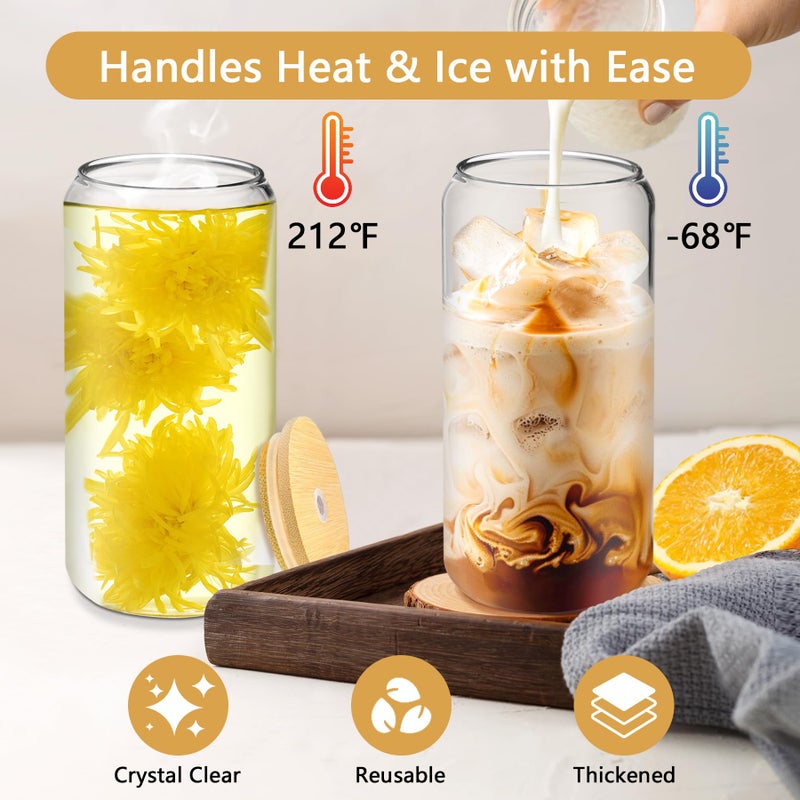 BGraceyy 20 oz 20-Pack Glass Cups with Lids and Straws + DIY Stickers, Reusable Beer Can Drinking Glasses with Bamboo Lids and Metal Straws, Aesthetic Glass Coffee Cups with Lids for Iced ï¼† Hot Drinks - Image 4