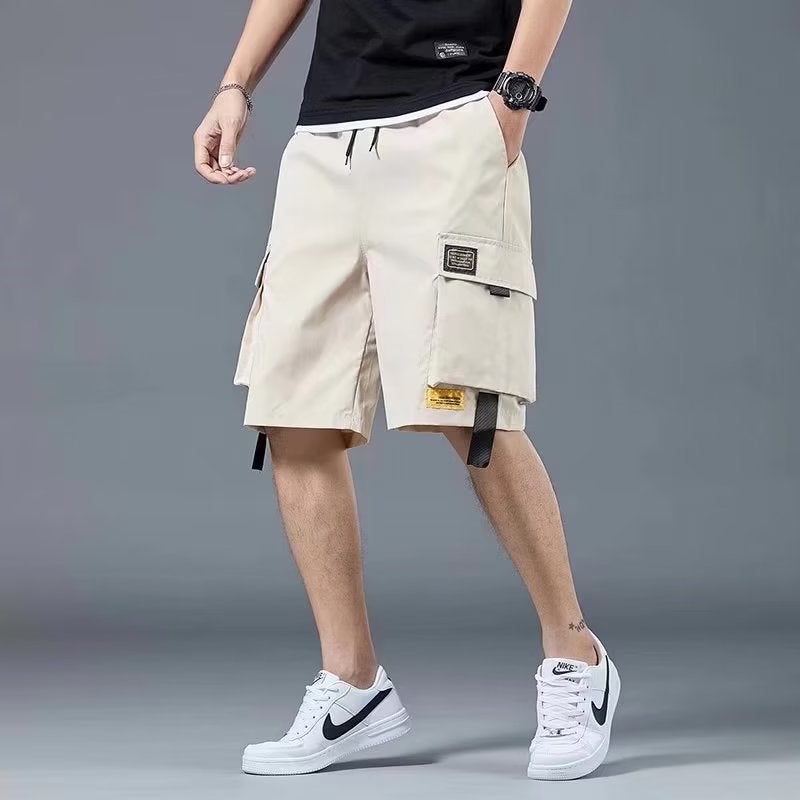 Workwear Shorts Mens Solid Color Summer Loose Mid-length Pants Half-length Pants Casual Mens Outer Wear Fashionable Brand Thin Large Pants Khaki  - Image 1