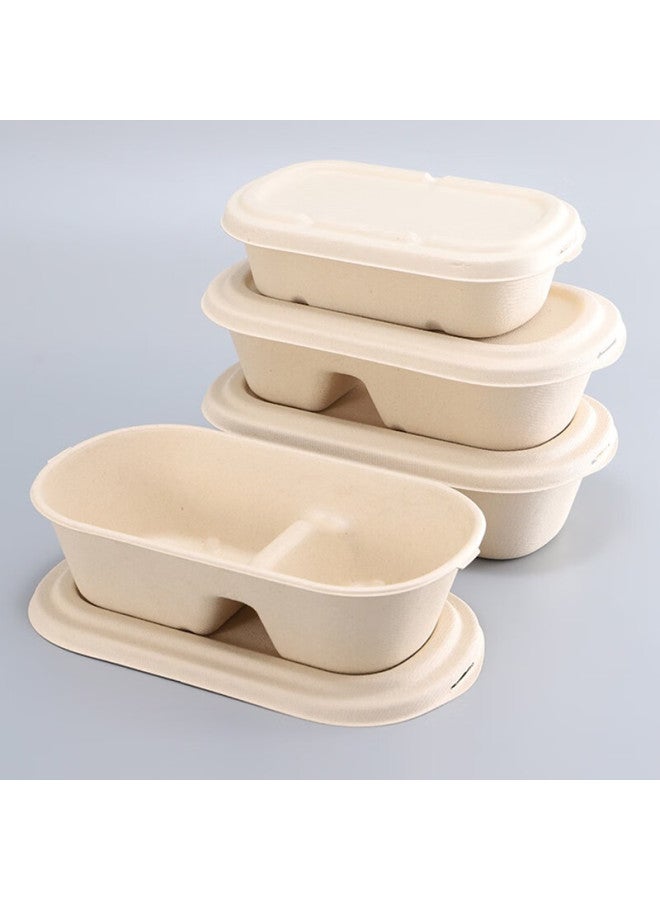 Jiamo Biodegradable Double-compartment 1000ml*50 Set Disposable Salad Lunch Box, Sugarcane Pulp Takeout Container - Image 2