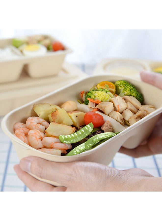 Jiamo Biodegradable Double-compartment 1000ml*50 Set Disposable Salad Lunch Box, Sugarcane Pulp Takeout Container - Image 3