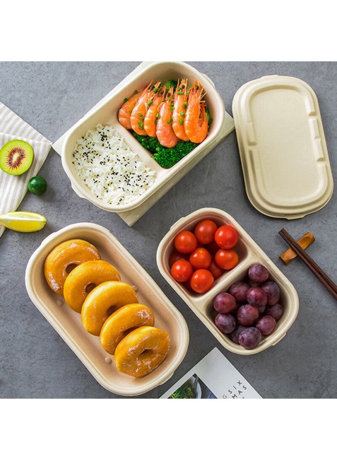 Jiamo Biodegradable Double-compartment 1000ml*50 Set Disposable Salad Lunch Box, Sugarcane Pulp Takeout Container - Image 4