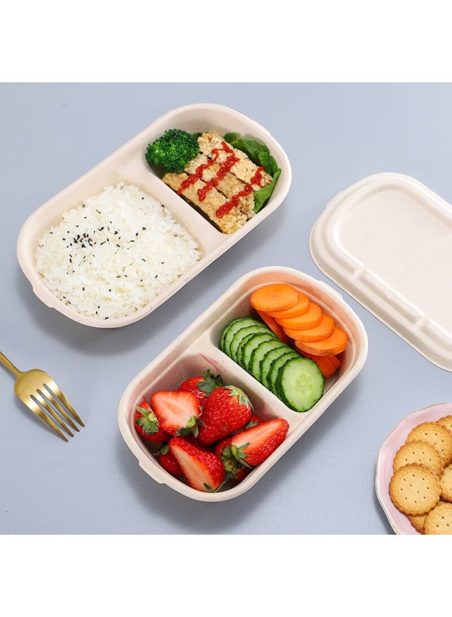 Jiamo Biodegradable Double-compartment 1000ml*50 Set Disposable Salad Lunch Box, Sugarcane Pulp Takeout Container - Image 5