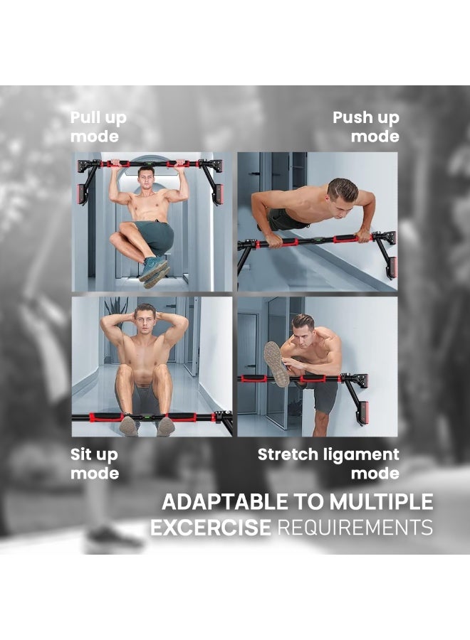 BOLTIX Pull Up Bar - Two-way Support Strength Training Chin up Bar for Doorway, 1 Pair of Gym Rings, 1Pair of Gloves, Portable Pullup Bar for Gym Exercise Fitness with Level Meter (Black, Pack of 3) - Image 2