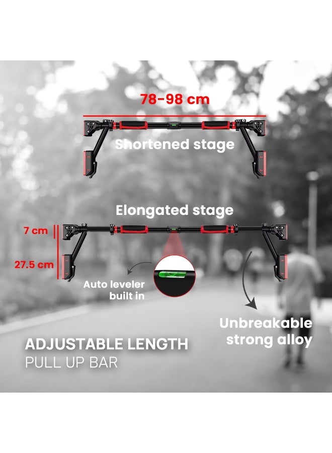 BOLTIX Pull Up Bar - Two-way Support Strength Training Chin up Bar for Doorway, 1 Pair of Gym Rings, 1Pair of Gloves, Portable Pullup Bar for Gym Exercise Fitness with Level Meter (Black, Pack of 3) - Image 5