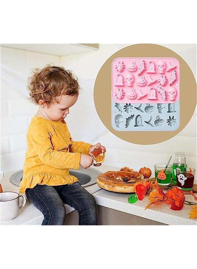 Chocolate Candy Silicone Mold，18 Hole Spider Pumpkin Bat Skull Witch Hat Shape Mold，DIY Cookies Candy Gummy Chocolate Mold Ice Cream Tray(2 Pack) - Image 4