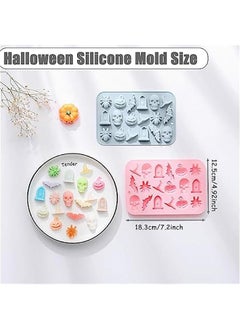 Generic Chocolate Candy Silicone Mold，18 Hole Spider Pumpkin Bat Skull Witch Hat Shape Mold，DIY Cookies Candy Gummy Chocolate Mold Ice Cream Tray(2 Pack)  - Image 2