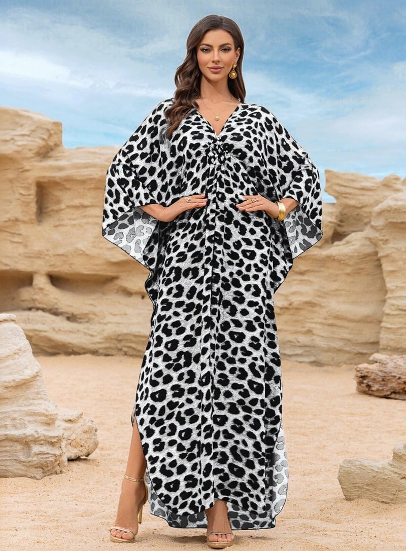 IMAGEKOPE Kaftan Dresses for Women Plus Size V-Neck Moo Moos Batwing Kaftan Beach Dress Bathing Suit Cover-Up Loungewear - Image 5