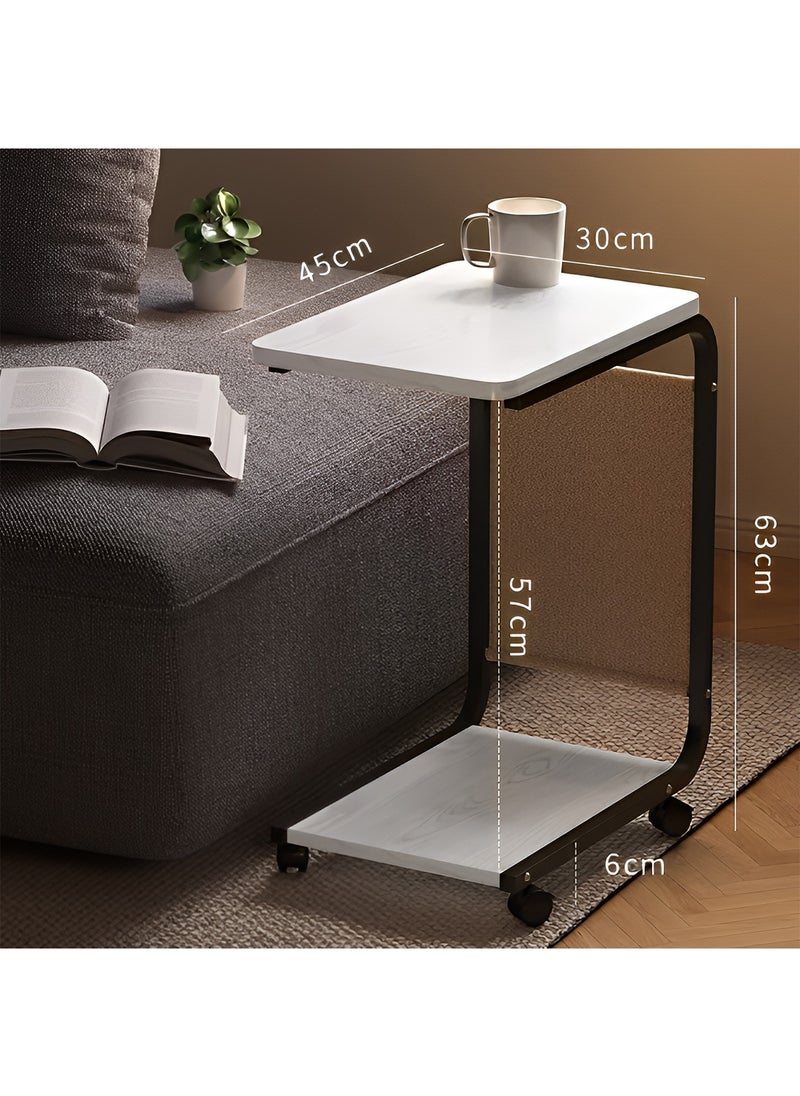 Taimi C-Shaped Side Table with Wheels and Storage Bag, Modern Design Coffee Table, Bedside or Sofa Table For Living Room and Bedroom 45x30x63CM - White Color with Black Frame  - Image 3