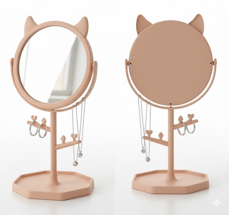 MINI Cosmetic Mirror with Storage Tray Cat Ears Adjustable Vanity Mirror with Small Stand for Makeup, Makeup Mirror with Desktop, Cosmetic Mirrors -1pc -multicolor and multi design-18cm*10cm - Image 1