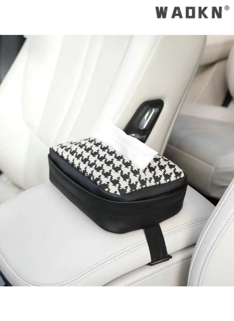 WAOKN Stylish Car Tissue Box, Premium Leather Car Napkin Holder, Sun Visor Hanging Bag for Easy Access, Elegant Vehicle Paper Towel Dispenser, Universal Fit for Cars, Durable Design  - Image 1