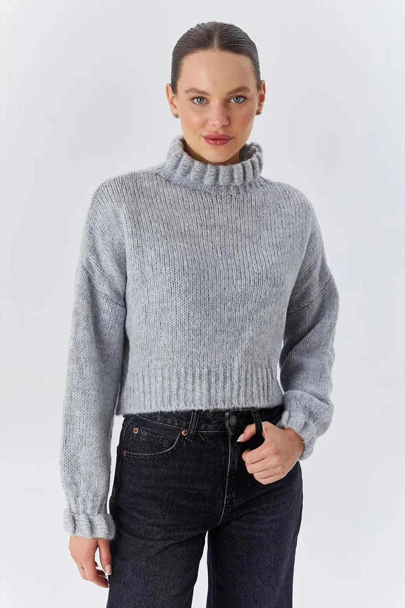 Mixray Mixray Thick Turtleneck Textured Crop Sweater