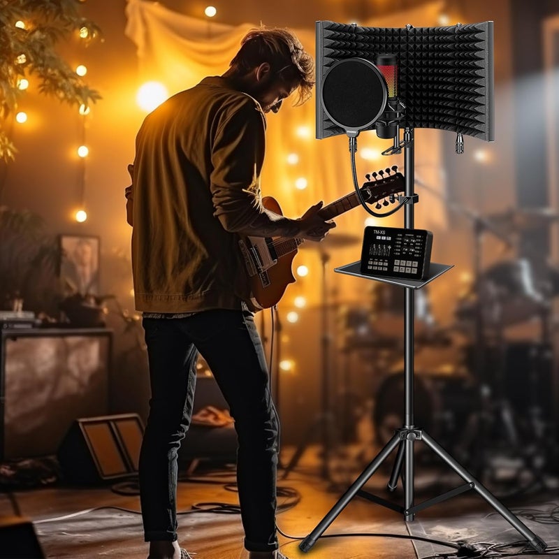 Aokeo Professional Studio Recording Microphone Isolation Shield, Pop Filter,High density absorbent foam is used to filter vocal. Suitable for Blue Yeti and other condenser microphones (AO-504 With Stand) - Image 5