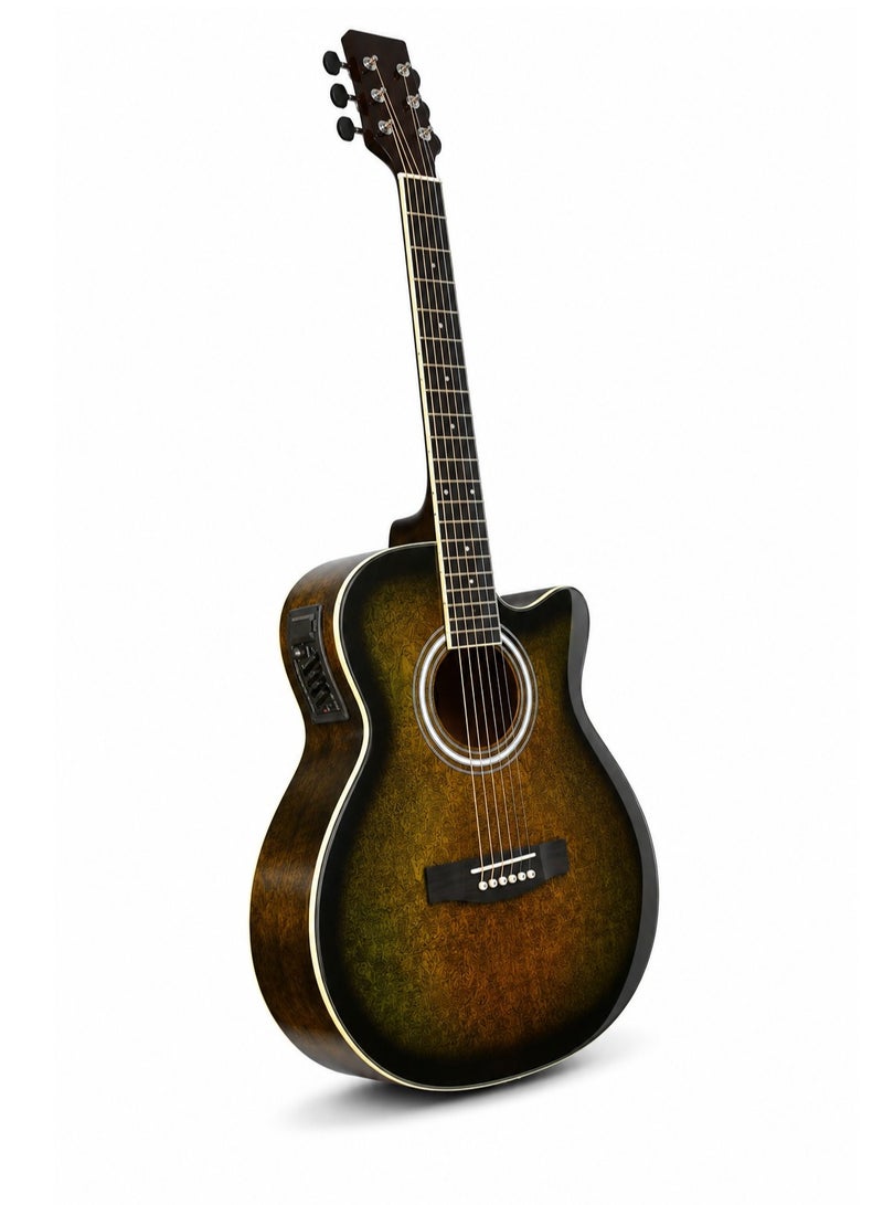 Megarya Vintage Olive Burst Semi Acoustic Guitar | Premium Acoustic Electric Guitar with Built-in EQ | Beginner to Professional Guitar UAE - Image 1
