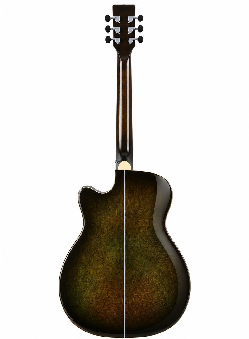 Megarya Vintage Olive Burst Semi Acoustic Guitar | Premium Acoustic Electric Guitar with Built-in EQ | Beginner to Professional Guitar UAE - Image 2