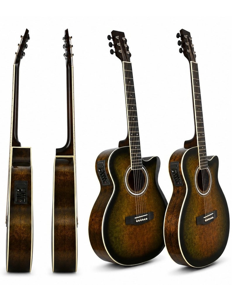 Megarya Vintage Olive Burst Semi Acoustic Guitar | Premium Acoustic Electric Guitar with Built-in EQ | Beginner to Professional Guitar UAE - Image 4