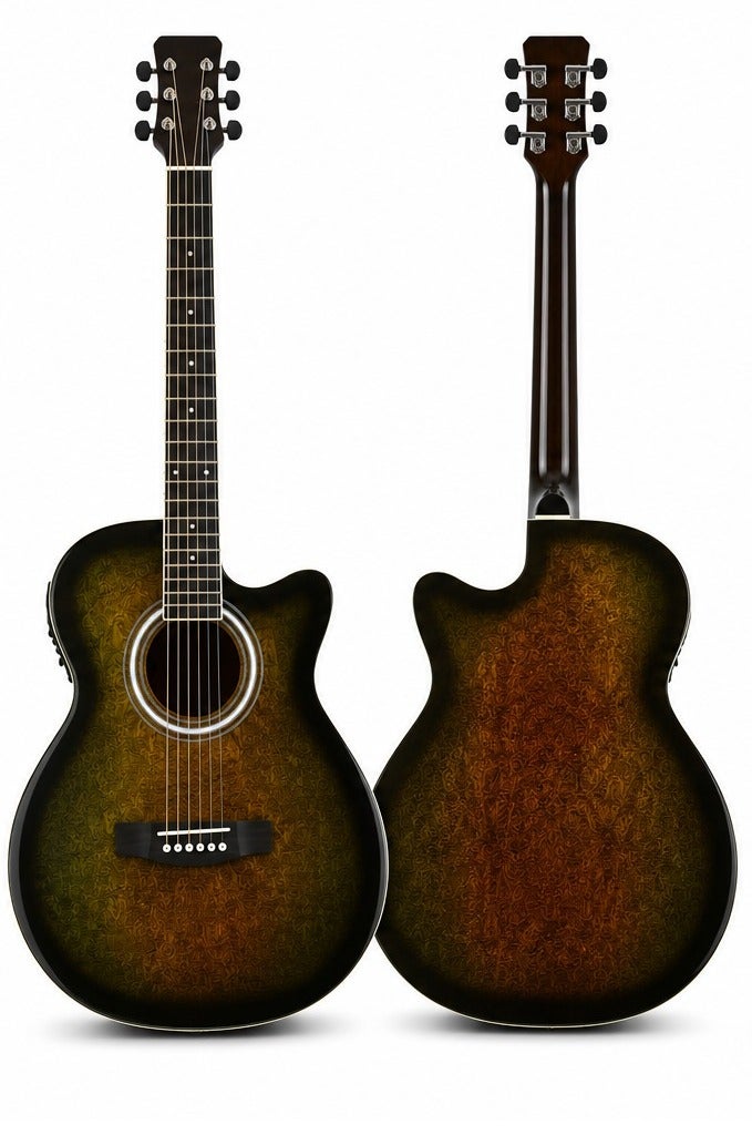 Megarya Vintage Olive Burst Semi Acoustic Guitar | Premium Acoustic Electric Guitar with Built-in EQ | Beginner to Professional Guitar UAE - Image 3