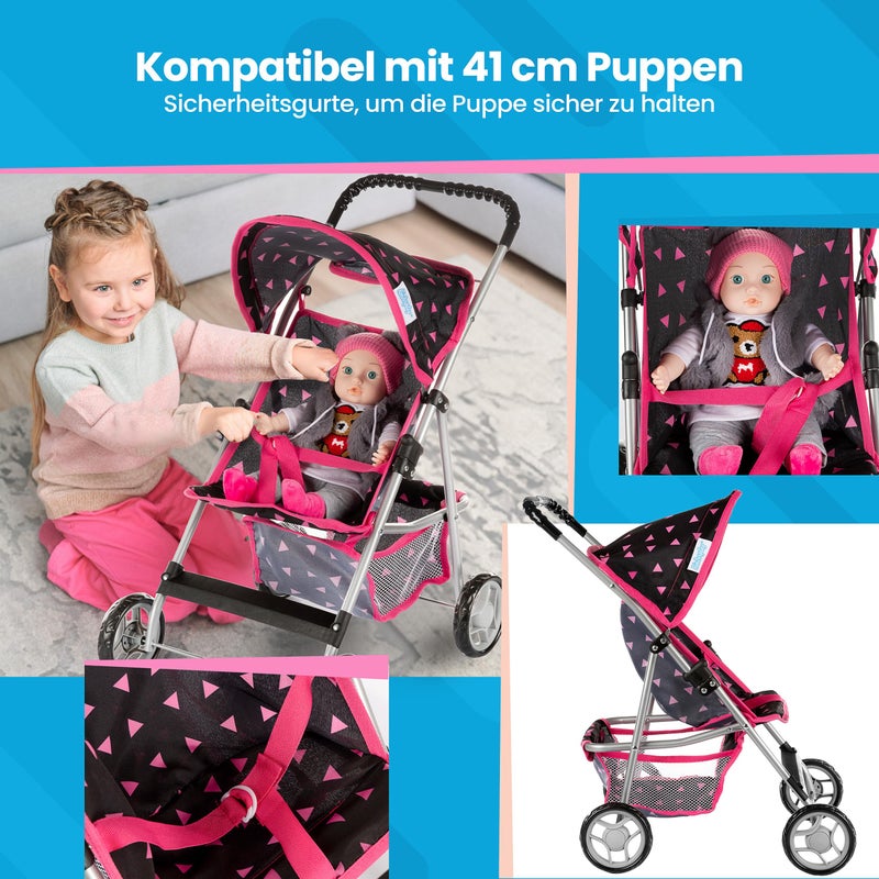 Kinderplay Baby Doll Stroller | Pram for Girls | Umbrella Stroller for Kids - Lightweight Play Carriage for Ages 2+ Years | Baby Doll Accessories with Storage | 22.05-Inch Handle Height, Model KP0280R - Image 4