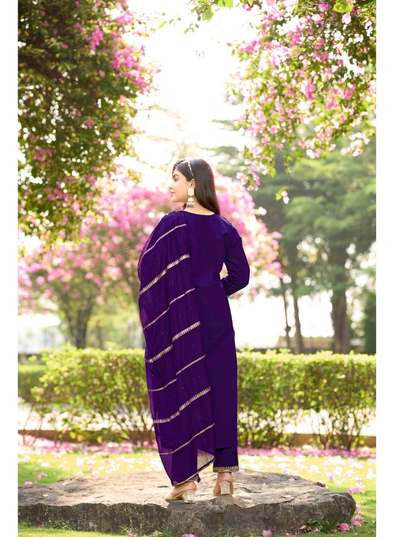 VISHVA CREATION Violet Embroidered Kurta Suit Set for Women - Image 4