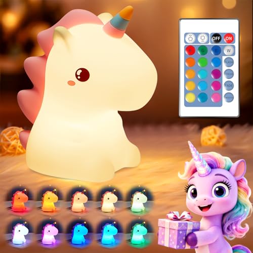 Mubarek Unicorn Night Light for Kids,ãâ‚¬Â16 Colorsãâ‚¬â€˜ Kids Night Light Cute Lamps, Remote&Tap Night Lights for Kids Room, Dimmable Baby Night Light for Girls, 100% Safe Cute Baby Night Light,Unicorn Gifts - Image 1